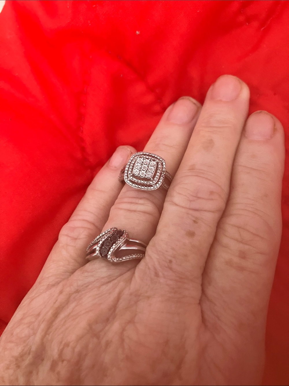 Sterling Silver Double Halo Pavé Ring - White